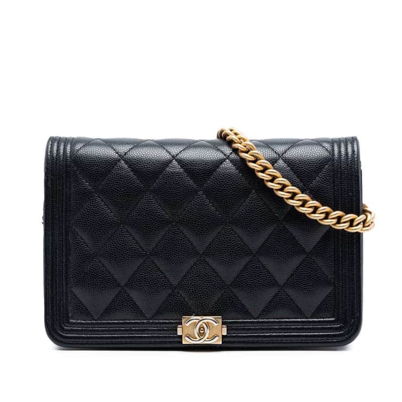 Chanel Quilted Caviar Boy Wallet on Chain Black Leather Good condition - Front View