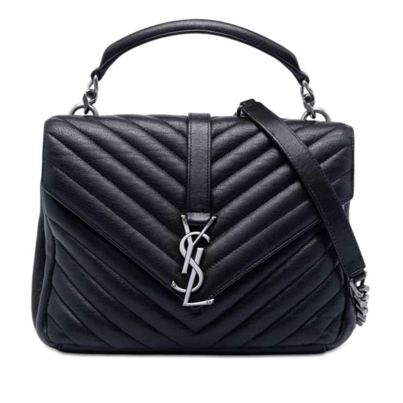 Saint Laurent Medium Chevron Sheepskin Monogram College Satchel Black Leather Very good condition - Front View