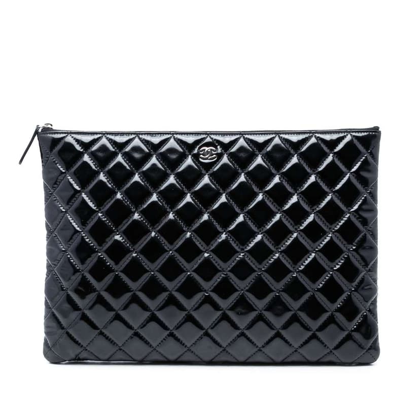 Chanel Large Quilted Patent O Case Clutch