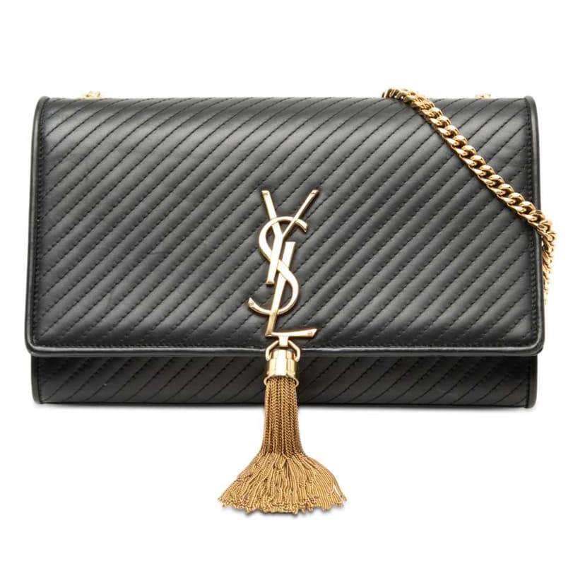 Saint Laurent Medium Diagonal Quilted Calfskin Monogram Kate Tassel Crossbody