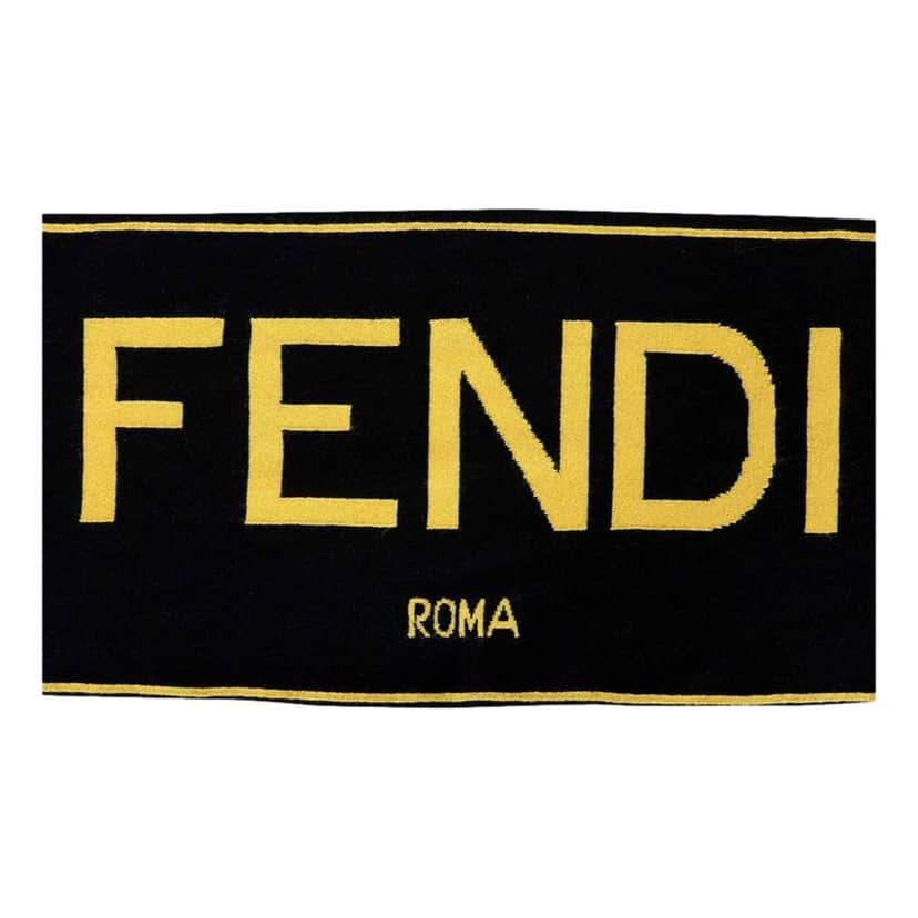 Fendi Fendi Roma Knitted Wool Cashmere Black Yellow Logo Scarf Black Never worn, with tag - Front View