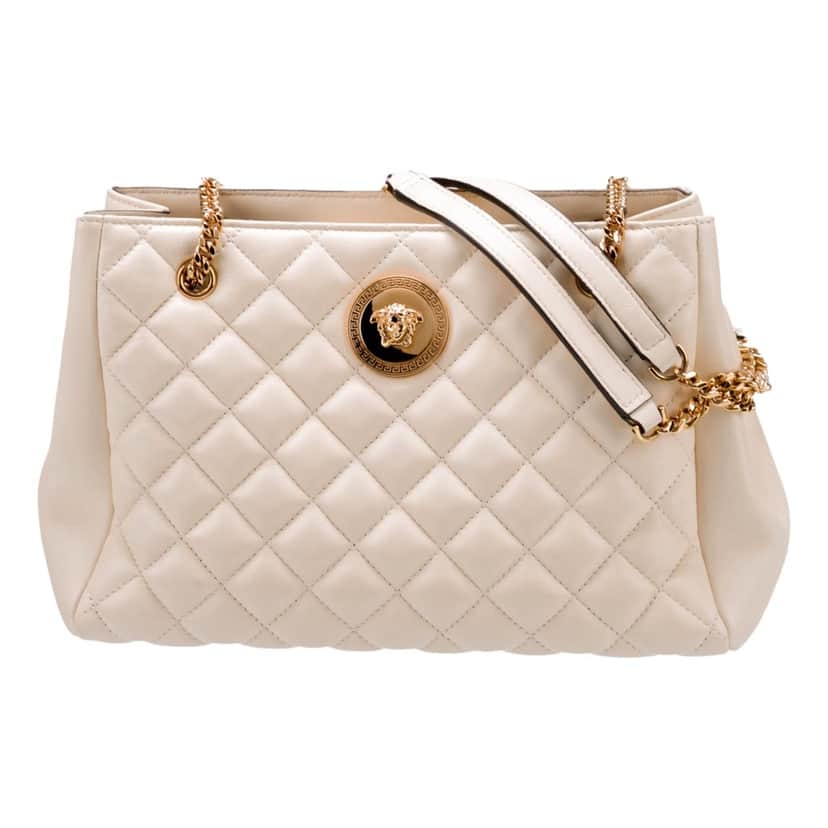 Versace Versace Quilted Ivory La Medusa Chain Strap Tote Bag White Leather Never worn, with tag - Front View