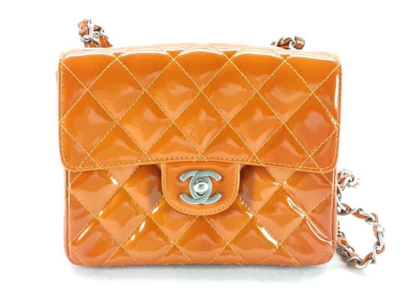 Chanel MINI FLAP BAG Orange Leather Good condition - Front View