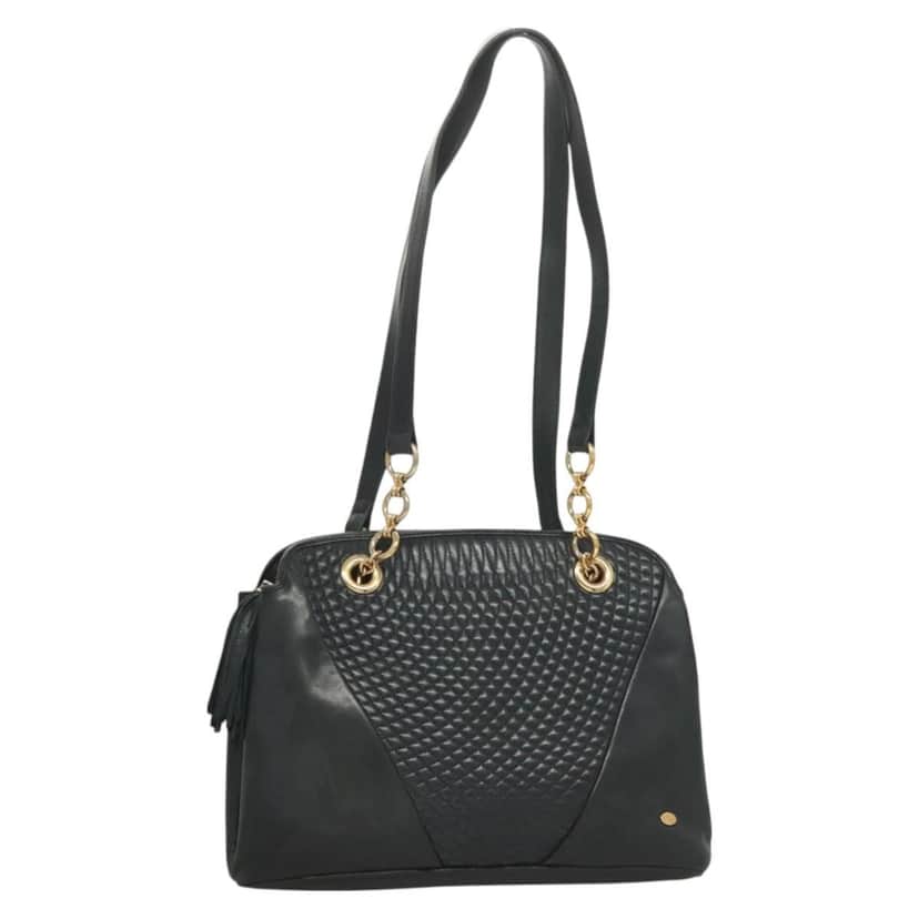 Bally Vintage Chain Shoulder Bag Navy Leather Good condition - Front View