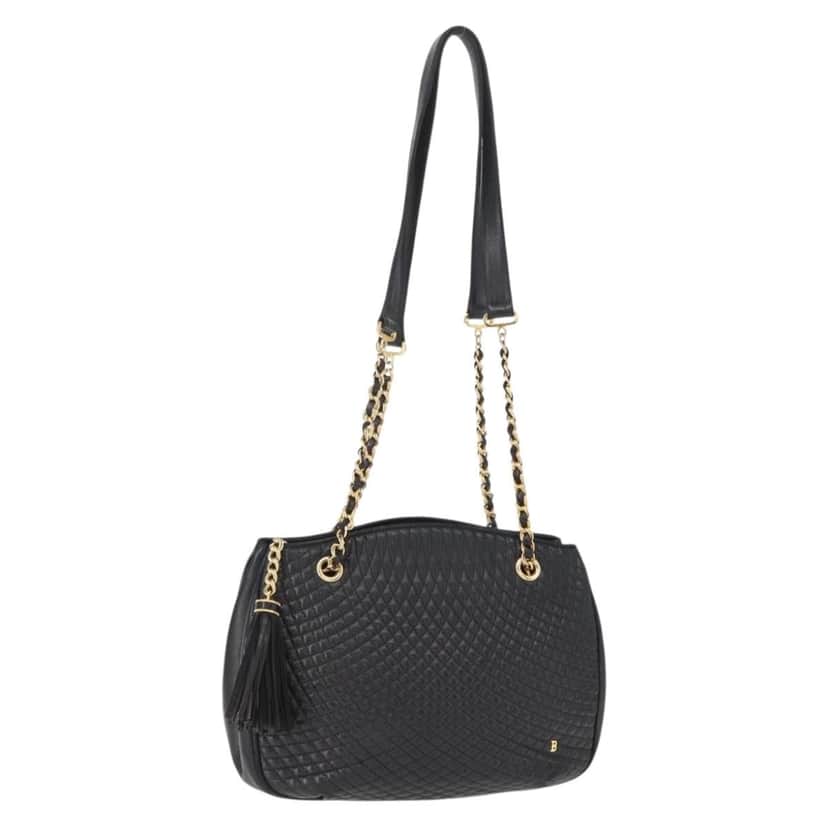 Bally Vintage Chain Shoulder Bag Black Leather Good condition - Front View
