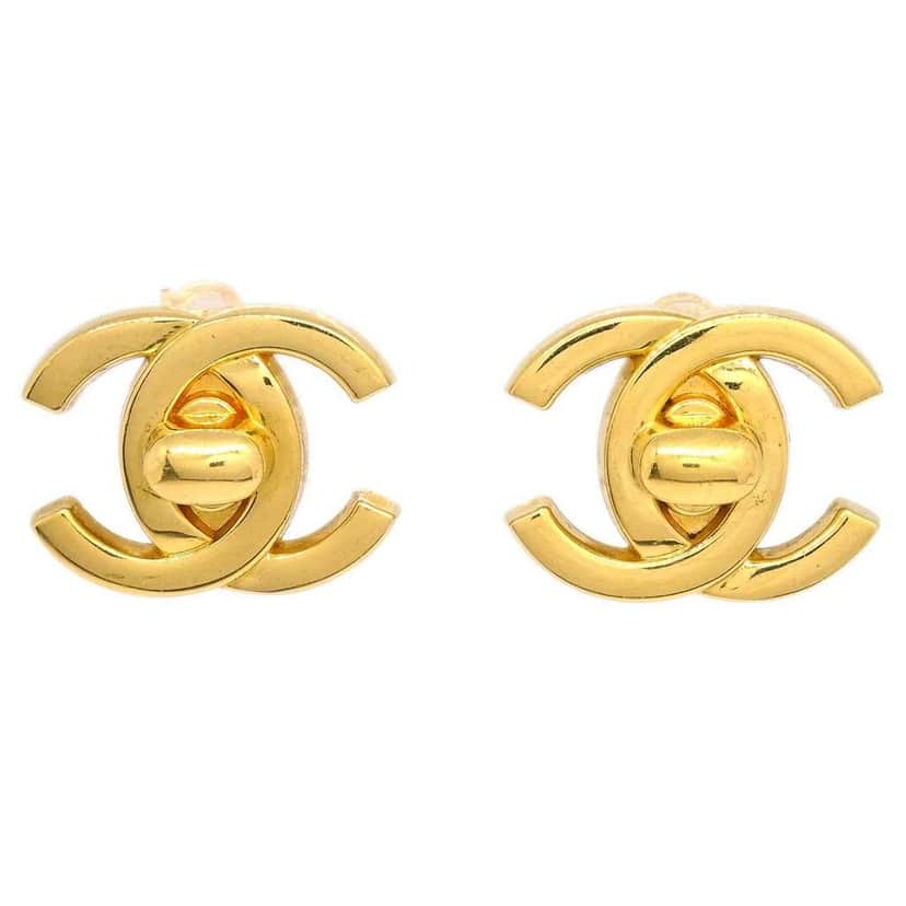 Chanel CC Turnlock Clip-On Earrings Gold Good condition - Front View