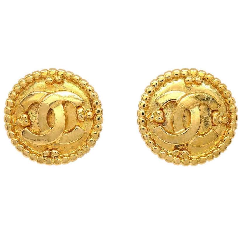 Chanel Vintage CC Round Clip-On Earrings Gold Good condition - Front View