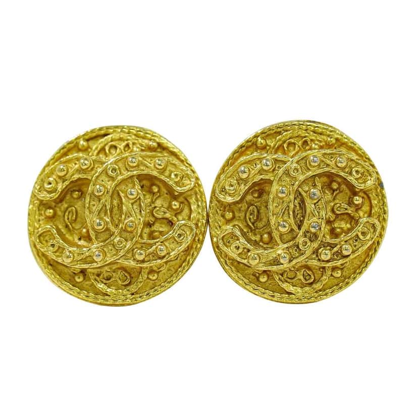 Chanel Vintage CC Round Clip-On Earrings Gold Good condition - Front View