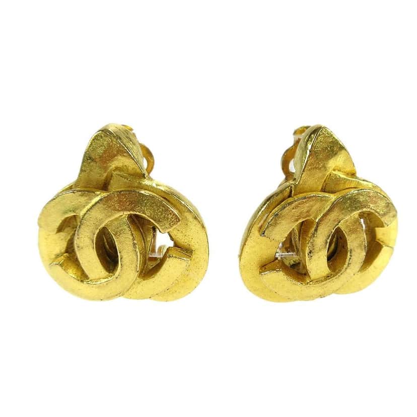 Chanel Vintage CC Heart Clip-On Earrings Gold Good condition - Front View