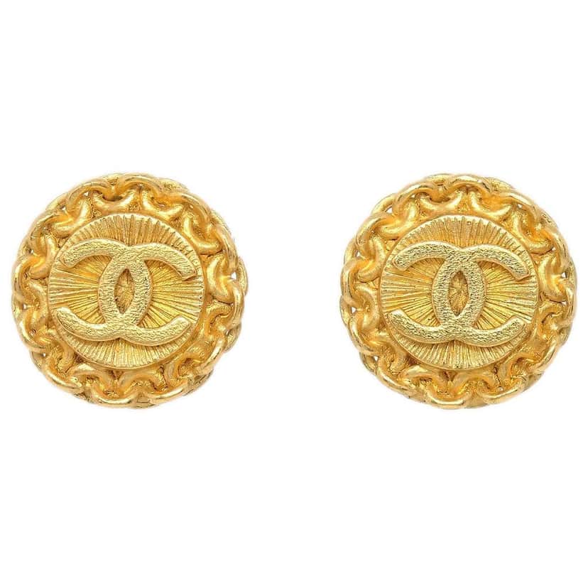 Chanel Vintage CC Round Chain Clip-On Earrings Gold Good condition - Front View