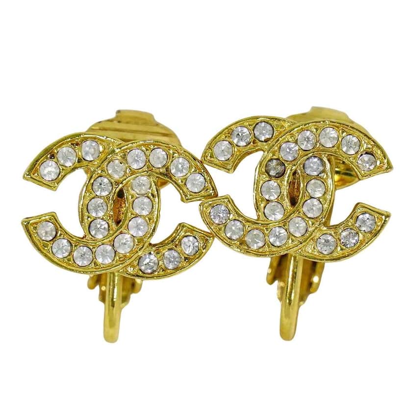 Chanel Vintage CC Clip-On Earrings Gold Good condition - Front View