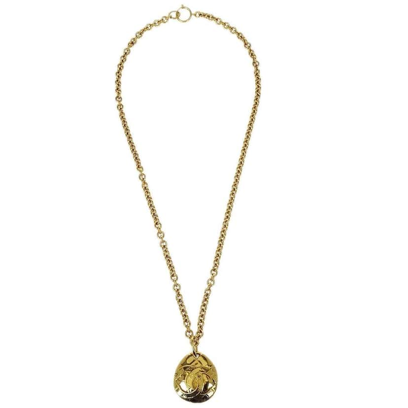 Chanel Vintage CC Quilted Teardrop Pendant Necklace Gold Good condition - Front View