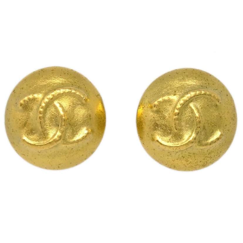 Chanel Vintage CC Round Clip-On Earrings Gold Good condition - Front View