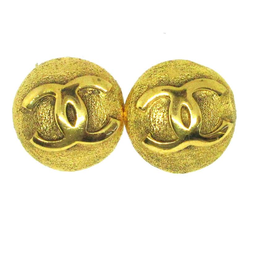 Chanel Vintage CC Round Clip-On Earrings Gold Good condition - Front View