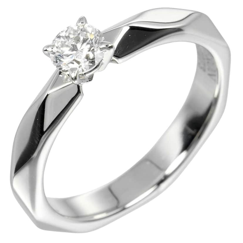Boucheron Solitaire à facette Silver Platinum Very good condition - Front View