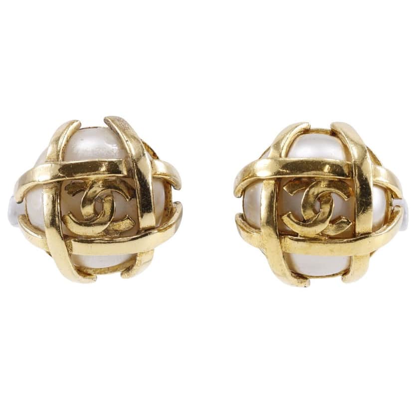 Chanel Vintage CC Earrings Gold Good condition - Front View