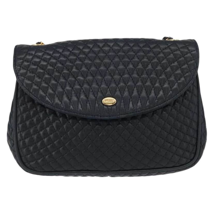 Bally Vintage Chain Shoulder Bag Navy Leather Good condition - Front View