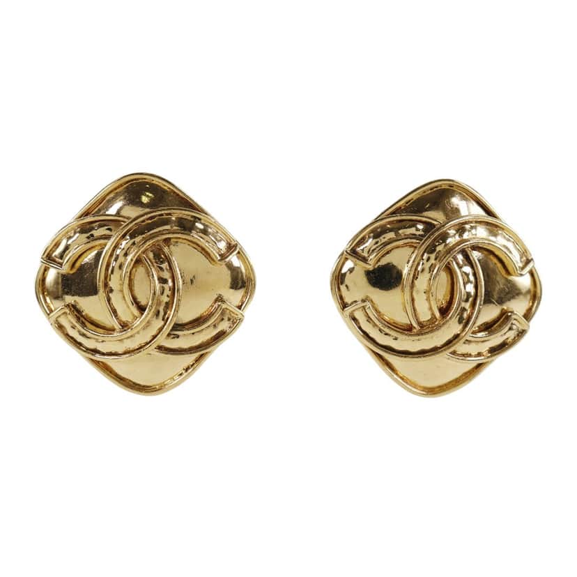 Chanel Vintage CC Clip-On Earrings Gold Good condition - Front View