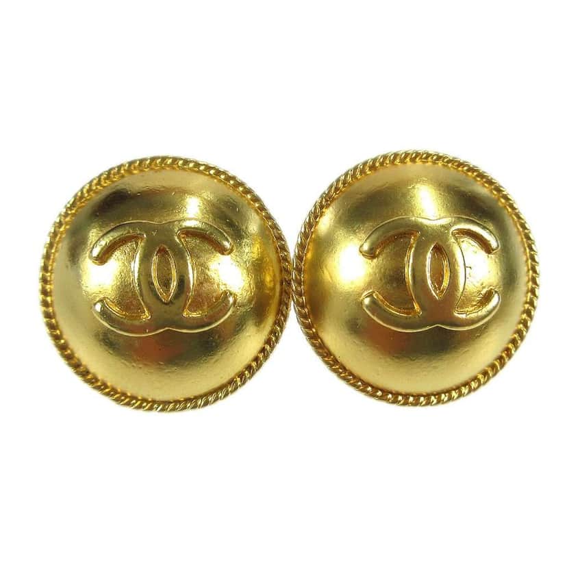 Chanel CC Round Earrings Gold Good condition - Front View