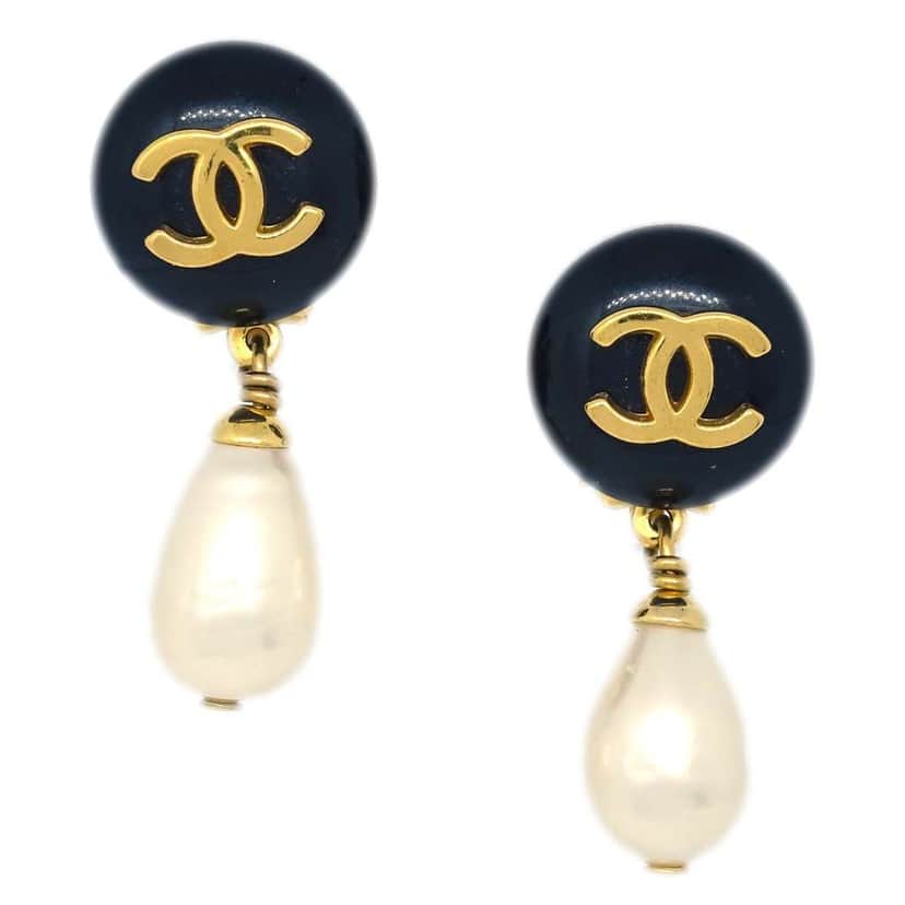 Chanel CC Dangle Earrings Gold Good condition - Front View
