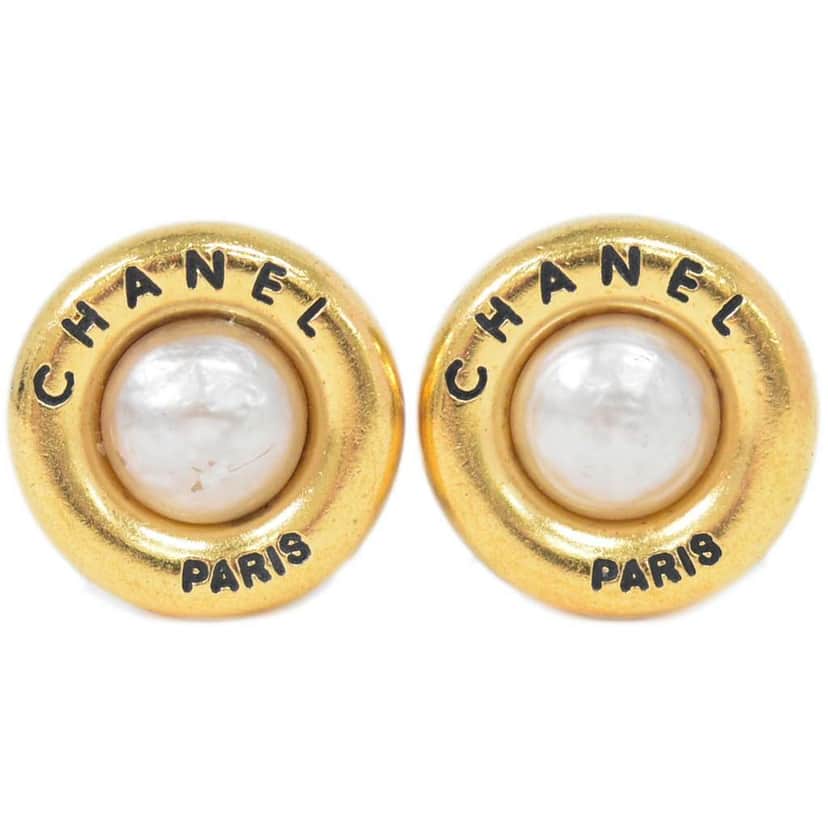 Chanel CC Hoop Clip-On Earrings Gold Good condition - Front View