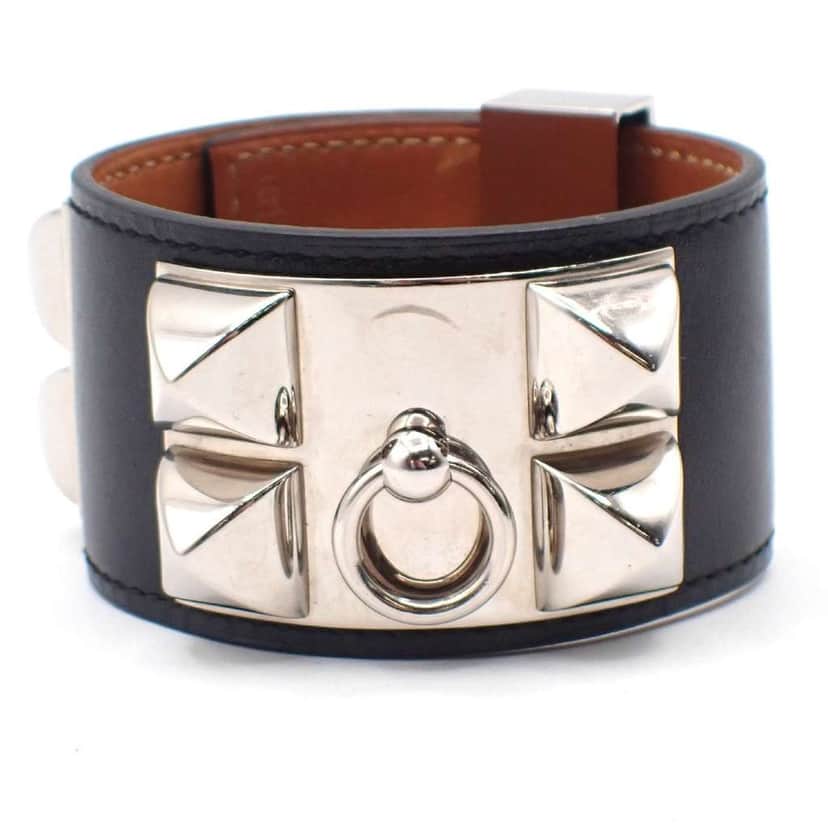 Hermès Collier de Chien Bracelet Black Leather Good condition - Front View