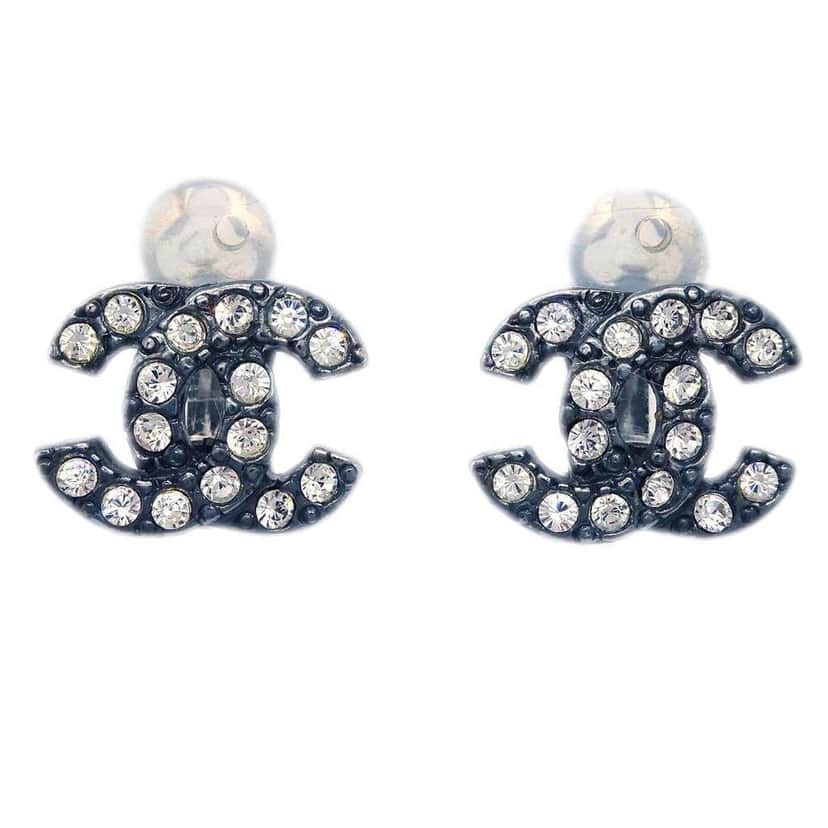 Chanel CC Clip-On Earrings Black Metal Good condition - Front View