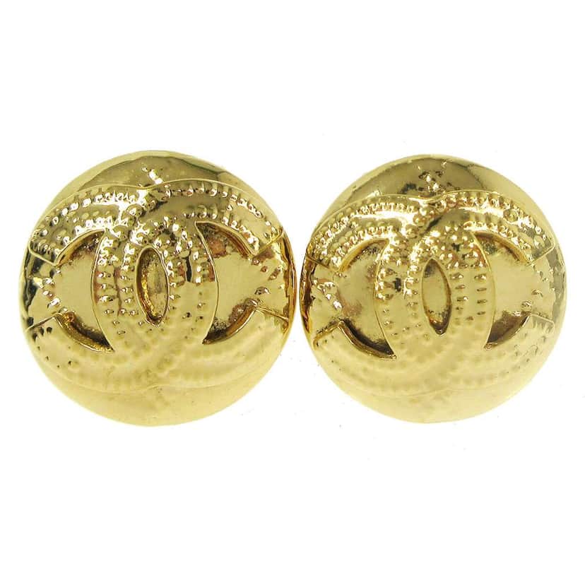 Chanel Vintage CC Round Clip-On Earrings Gold Good condition - Front View