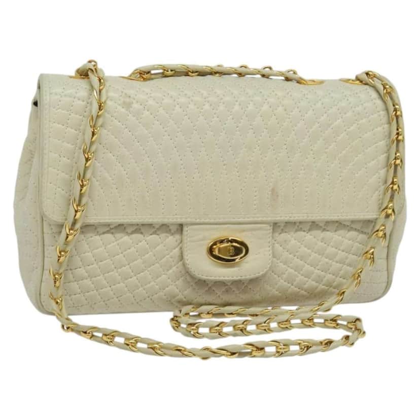 Bally Vintage Chain Shoulder Bag White Leather Good condition - Front View