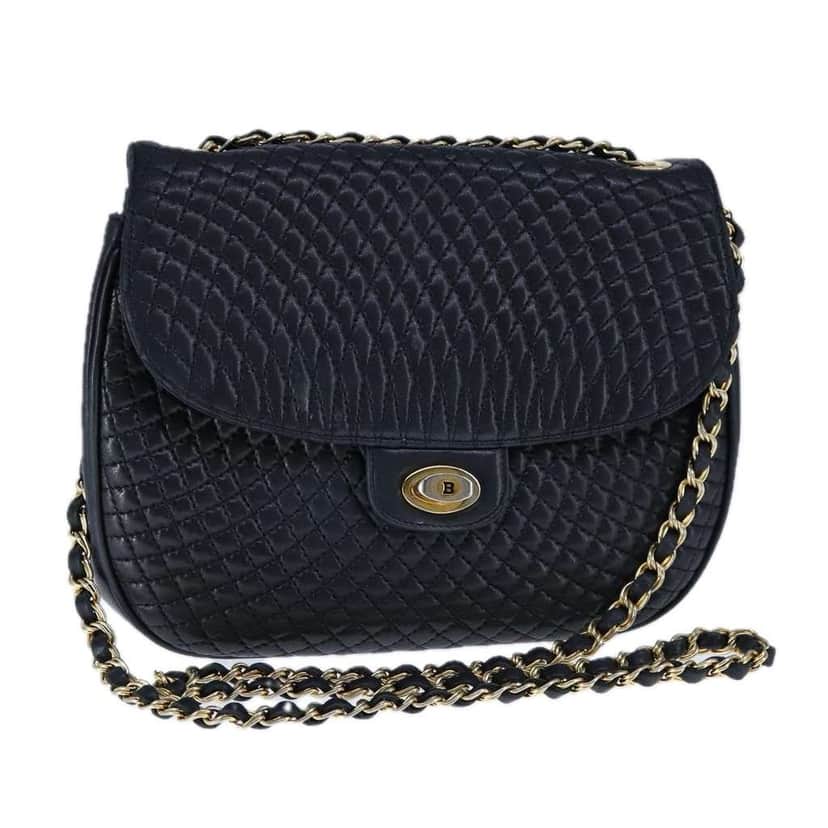Bally Vintage Chain Shoulder Bag Black Leather Good condition - Front View