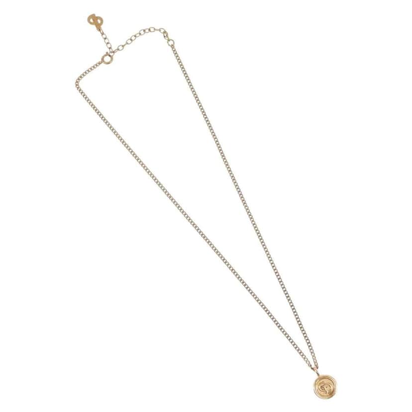 Christian Dior Vintage CD Round Pendant Necklace Gold Metal Good condition - Front View