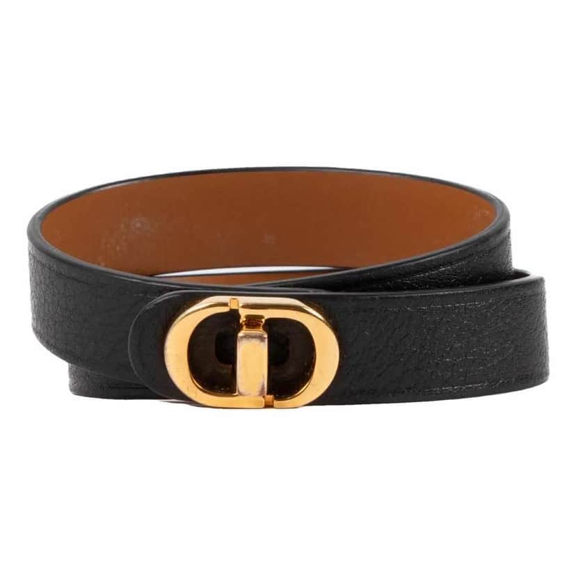 Dior Double tour bracelet Black Leather Very good condition - Front View