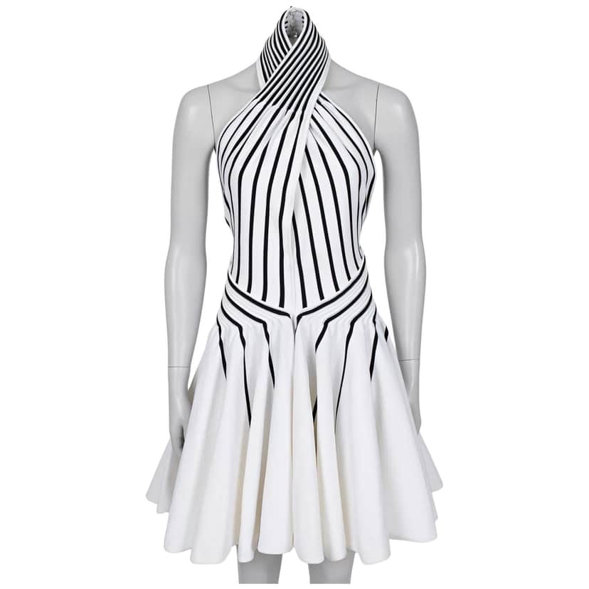 Bottega Veneta Striped Fitted Dress Black Very good condition - Front View