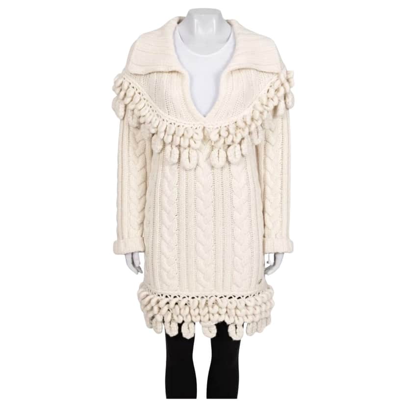 Chanel 2009 Knit Dress White Wool Very good condition - Front View