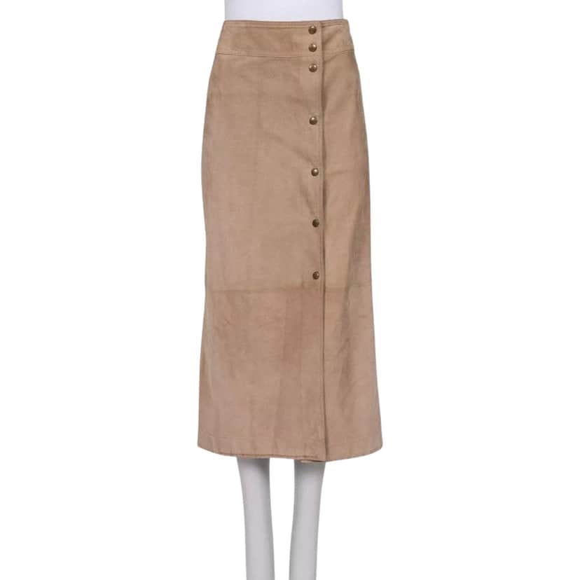 Celine Snap Button Midi Skirt Beige Leather Very good condition - Front View