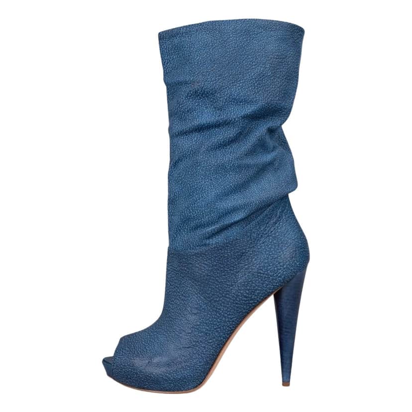 Alexander Mcqueen Wedge Open Toe Boots Blue Leather Never worn, with tag - Front View