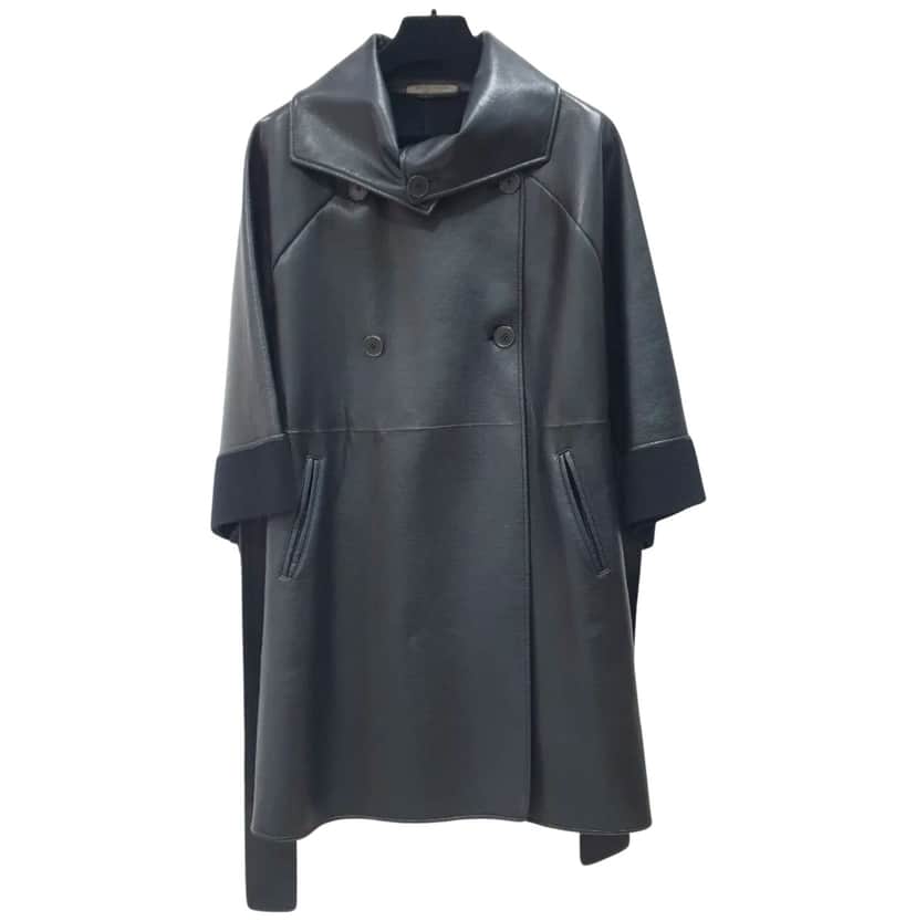 Bottega Veneta Coat Black Leather Very good condition - Front View