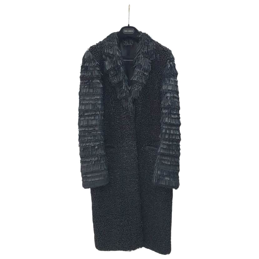 Fendi Fringe and Loops Coat Black Leather Very good condition - Front View