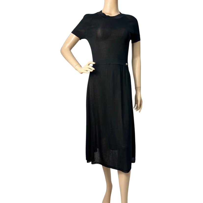Chanel Knitted Midi Dress Black Cotton Very good condition - Front View