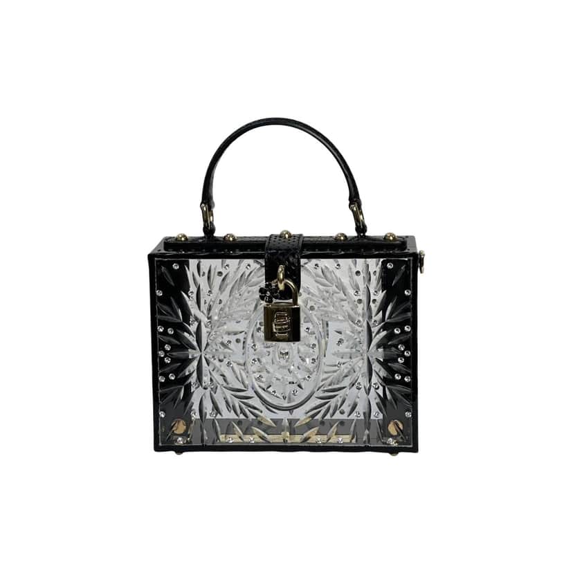 Dolce & Gabbana Sicily Clear Plexiglass Cinderella Clutch Black Leather Very good condition - Front View