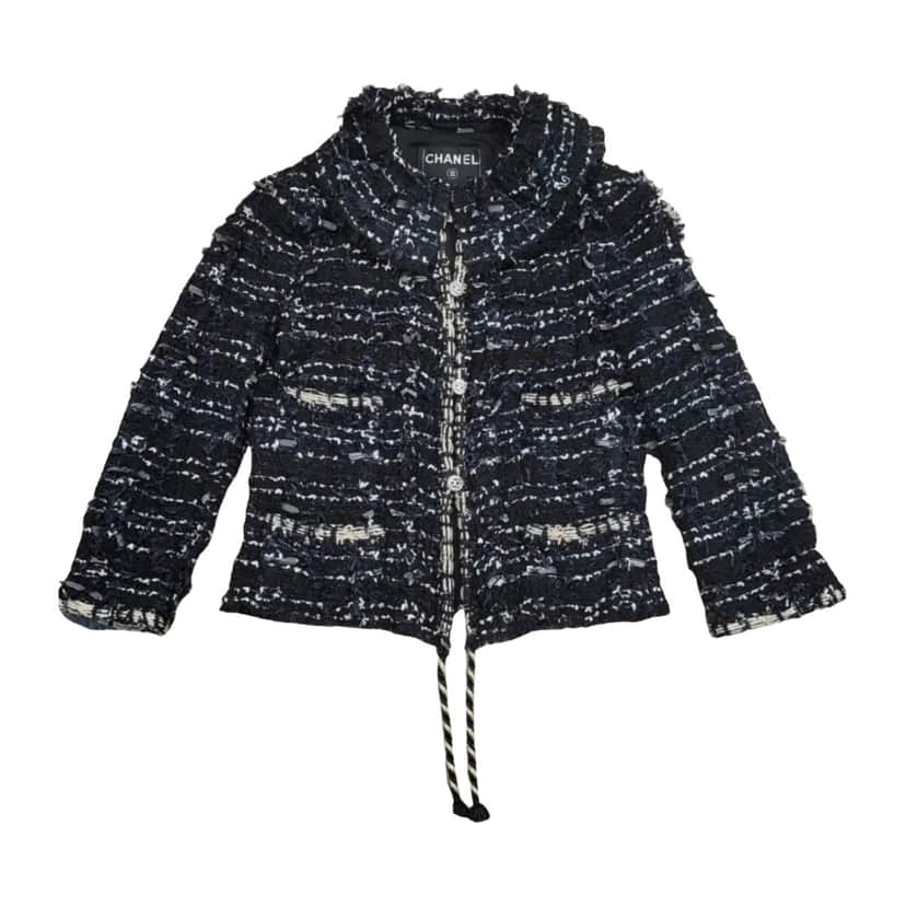Chanel SS06 Fantasy Rope Trim Jacket Black Tweed Very good condition - Front View