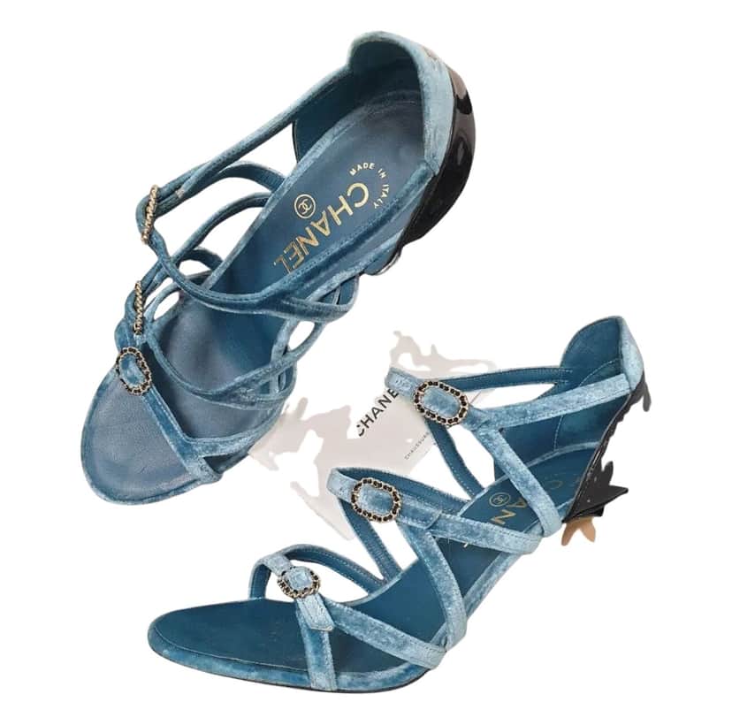 Chanel Sandals Blue Velvet Very good condition - Front View