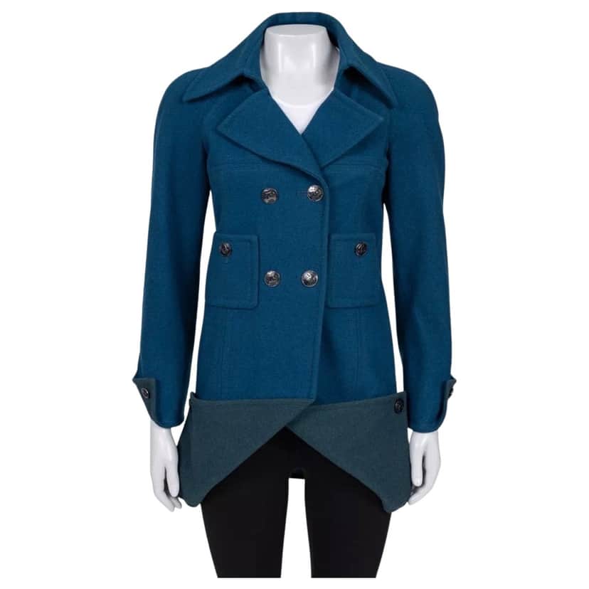 Chanel Cropped Double Breasted Coat Blue Silk Good condition - Front View