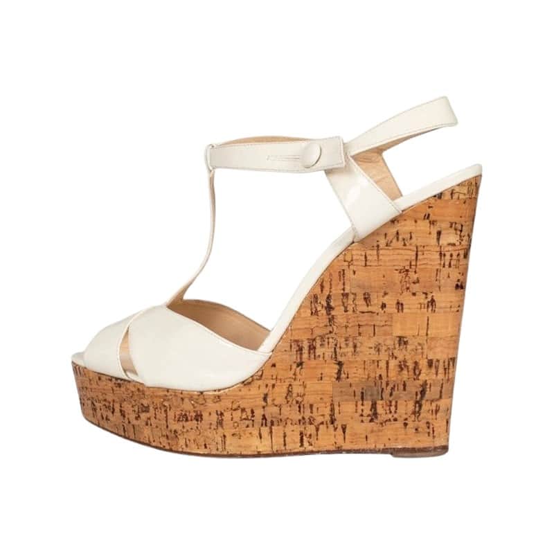 Christian Louboutin Wedge Sandals White Leather Very good condition - Front View