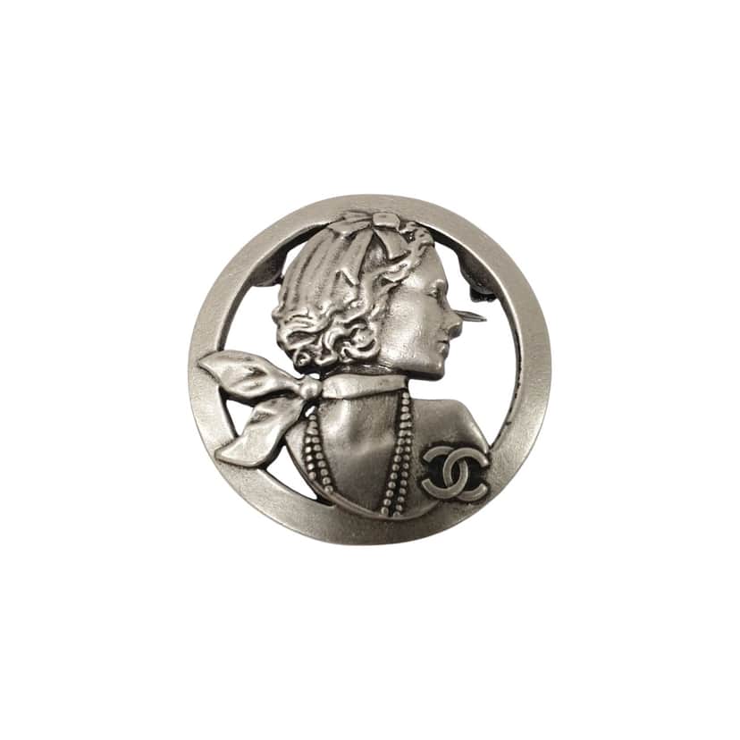 Chanel Mademoiselle Brooch Silver Very good condition - Front View