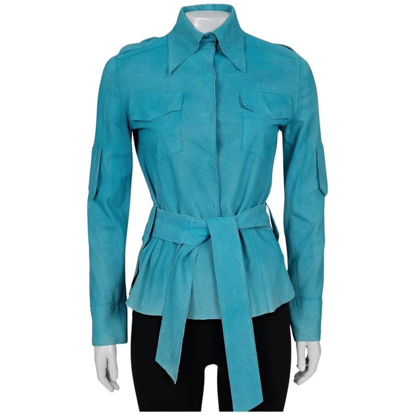 Dolce & Gabbana Perforated Shirt Light Blue Leather Good condition - Front View