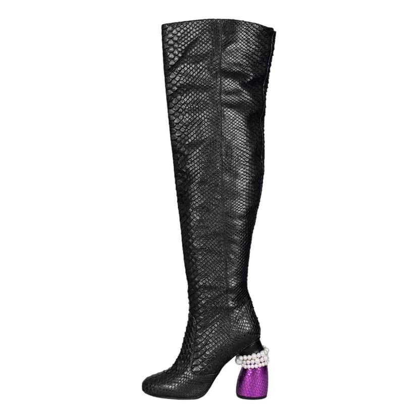 Dries Van Noten Over Knee Boots Black Leather Very good condition - Front View