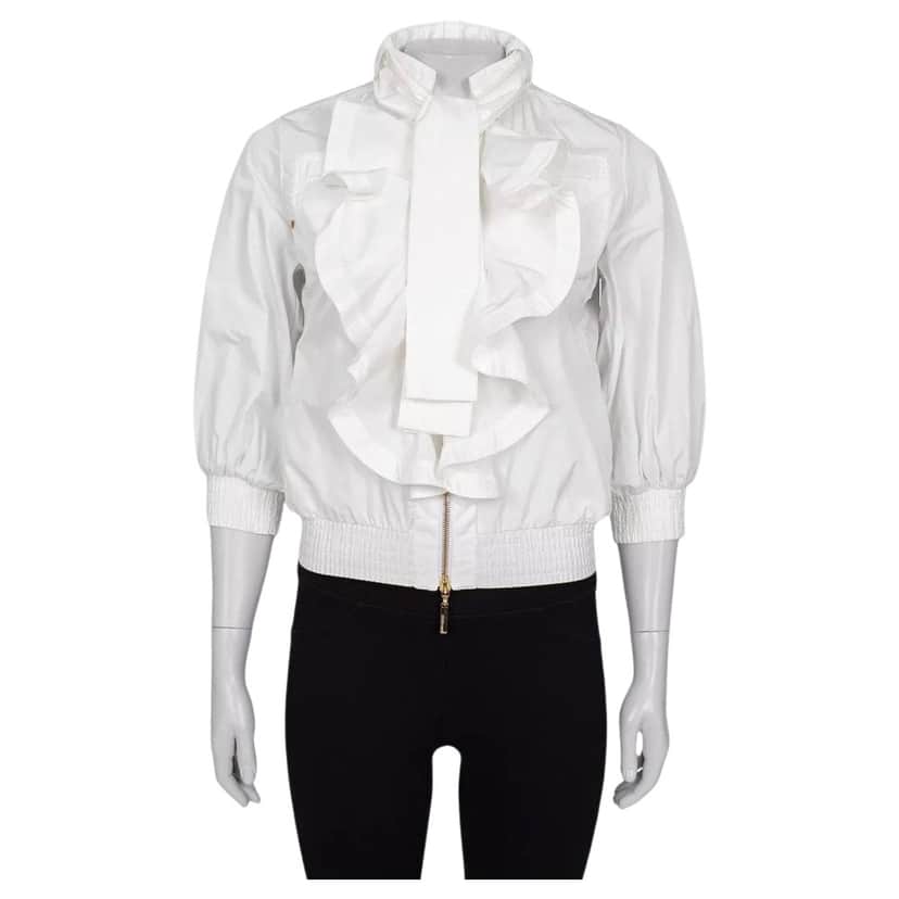 Roberto Cavalli Ruffled Jacket White Cotton Very good condition - Front View