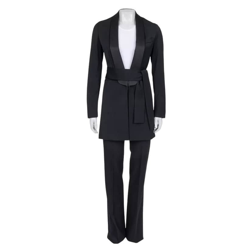 Saint Laurent Suit with Long Jacket Black Silk Very good condition - Front View