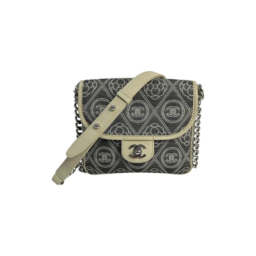 Chanel Camellia Double Side Flap Bag Camel Canvas Good condition - Front View